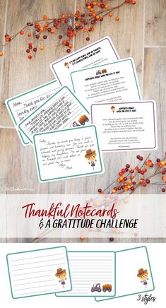 thanksgiving note cards and a gratitude challenge for students to practice their writing skills with the kids