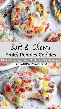 soft and chewy fruity pebbles cookies with colorful sprinkles on top