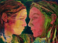 a painting of two women facing each other and one has her face to the side