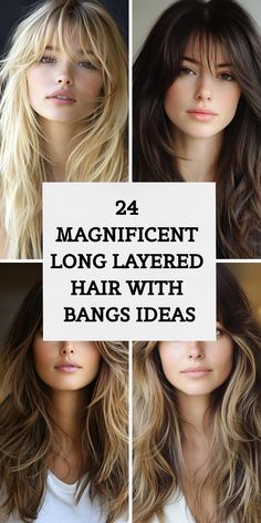 Check out 24 stunning long layered hair with bangs ideas to refresh your look! These hairstyles combine long layers with stylish bangs to create a chic and elegant appearance. Find inspiration for your next haircut with these fashionable and versatile styles. Long Hair With Bangs For Square Face, Long Haircut With Face Framing Bangs, Long Bangs For Straight Hair, Long Layered Choppy Hair, Sweep Bangs Long Hair, Off Center Part Curtain Bangs, Hair Cuts Ideas Long Layers, Chic Long Haircut, Face Framers Haircut