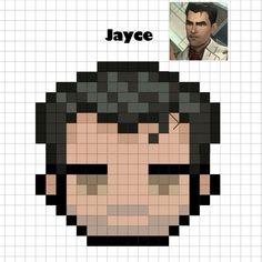 the face of jayce from star wars is made out of pixellated squares and text