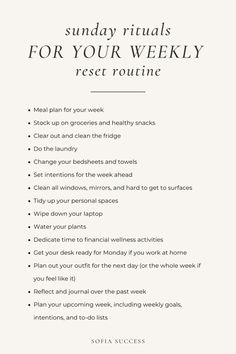 Sunday Reset Routine, Routine Weekly, Weekly Reset, Reset Routine, Sunday Reset, Sunday Routine, Self Care Bullet Journal, Vie Motivation, Get My Life Together