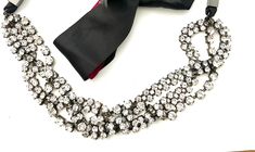 details: Vintage Rhinestone Bow Tie Necklace Chic Formal Necklace With Rhinestones, Chic Formal Rhinestone Necklace, Elegant Evening Rhinestone Necklace, Adjustable Elegant Jeweled Rhinestone Necklace, Elegant Adjustable Jeweled Rhinestone Necklace, Rhinestone Ribbon, Tie Necklace, Ribbon Necklace, Rhinestone Bow