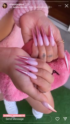 Pink Nail Designs Stiletto, Pink French Tip Stiletto Nails, Pink Claw Nails, Pink Stilletos Nails, Baby Pink Stiletto Nails, Pink Xl Nails, Long Pointy Acrylic Nails, Different Shades Of Pink Nails, Long Pointy Nails