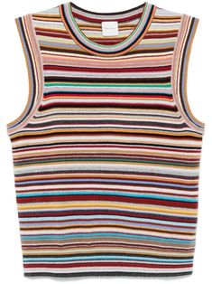 red/multicolour cashmere knitted construction Signature Stripe pattern crew neck sleeveless straight hem Womens Knitted Vest, Stripe Vest, Herno Jacket, Versace Sweatshirt, Striped Vests, Versace Shirt, Knitted Vest, Outerwear Vest, Knitting Women