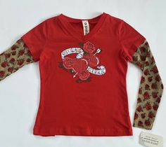 Guess Girls Long Sleeve Top Shirt Floral Sleeves Size: L /6X/ Length:16.5" Brand New With Tag Item comes from smoke and animal free home Fitted Cotton Top With Rose Print, Red Rose Print Cotton Tops, Red Cotton Tops With Rose Print, Floral Sleeves, Character Fashion, Guess Girl, Floral Sleeve, Guess Jeans, Girls Long Sleeve