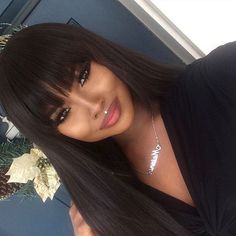 Straight 13 x 4 Brazilian Lace Front Wig with Bang 01 Black Hair Bun, Brazilian Lace Front Wigs, Black Hair Dye, Hair Straight, Long Black Hair, Bang Bang, Wigs With Bangs, Wigs For Black Women, Lace Front Wig