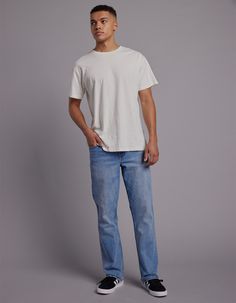 Rsq Straight Medium Wash Denim Jeans. Straight Fit Through Hip, Thigh And Leg Opening. Zip Fly. Belt Loop Waist. Traditional Five Pocket Styling. Medium Wash. 17.5" Leg Opening. 99% Cotton, 1% Spandex. Machine Wash. Imported. Medium Wash Jeans Outfit Men, Men Straight Jeans, Casual Straight Fit Summer Jeans, Basic Straight Leg Jeans For Summer, Summer Basic Straight Leg Jeans, Casual Straight Stretch Jeans, Casual Stretch Straight Jeans, Basic Denim Jeans With Relaxed Fit, Casual Light Wash Bottoms With Straight Hem