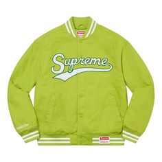 Find SUPREME X Mitchell & Ness Doughboy Twill Varsity Jacket on Editorialist. Supreme x Mitchell & Ness Doughboy Twill Varsity Jacket 'Green' Daily Cleaning, Red Collar, Mitchell & Ness, Mens Outerwear, Green Jacket, Leather Jackets, High Quality Leather, Outerwear Jackets, Shirt Sleeves