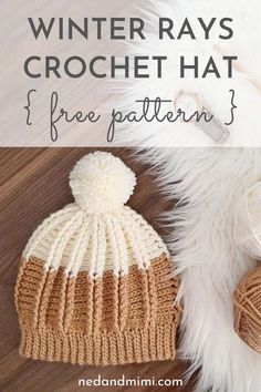 a crochet hat with the text, free pattern winter rays crochet hat