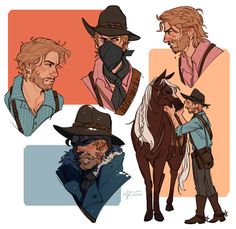 some drawings of cowboys and their horses