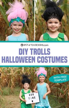 Troll Costume Diy, Zombie Couple Costume, Family Costumes Diy, Kid Costumes, Twin Halloween