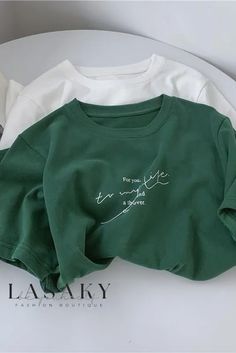 Lasaky - Stylish Mint Green Letter Printed T-Shirt with Round Neck and Short Sleeves - Soft and Casual White Top Womens Light Green Tshirt, Cheap Green T-shirt With Custom Print, Cheap Green T-shirt With Branding, Green Tshirt, Top Casual, White Top, White Tops, Types Of Collars, Fashion Boutique