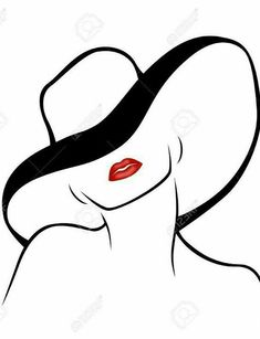 a woman's face with red lips and a hat on her head stock photo