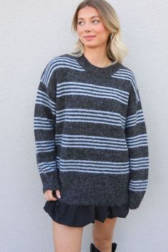 lost in the memory sweater - charcoal/blue – Riffraff Wool Blend Sweater, Striped Sweater, Puffer Vest