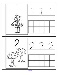 the printable worksheet for numbers 1 - 10 with pictures of trees and animals