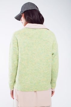 Introducing our Green Fluffy Knit Sweater with a Stylish V-Neck – a soft and comfortable addition to your everyday wardrobe, perfect for daily wear.   Key Features:     Material:  Crafted from a blend of 70% Polyester, 21% Polyamide, 8% Wool, and 1% Elastane, this sweater offers a fluffy and cozy knit.   V-Neck Design:  The V-neck adds a touch of style and versatility to this sweater, making it suitable for various occasions.   Ribbed Details:  The ribbing at the bottom, cuffs, and collar enhances the sweater's look while adding comfort.   Regular Fit:  Designed for a regular fit, it ensures both comfort and style for your daily wear.   Full Length:  This sweater is perfect for everyday use, providing warmth and softness.   Fit:  Model is wearing size U. Model is: 33-24-35 Height: 5'8.   T Tan Scarf, Fluffy Knit, Sleeves Style, Sweater Making, Cozy Knits, Spring Season, Everyday Wardrobe, Hat Hairstyles, Soft Knits