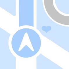 an arrow pointing to the left on a blue and white background with hearts around it