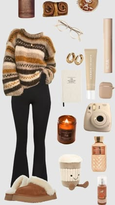 cute thanksgiving outfit: cozy striped sweater + leggings + Ugg slippers Preppy Fall Outfits, Thanksgiving Outfit Ideas, Cute Thanksgiving Outfits, Mode Zara, Preppy Fall, Casual Preppy Outfits, Trendy Outfits For Teens, Cute Lazy Day Outfits, Lazy Day Outfits