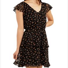 Bcx V-Neck Flutter-Sleeve Fit & Flare Tiered Black Floral Dress Sz Xl Nwt 21 Inches Pit To Pit 35 Inches Long The Flowy Silhouette And Delicate Flutter Sleeves Of This Juniors' Dress From Bcx Make It A Must-Have For Any Chic Closet, Whether You're Headed To A Festival Or A Casual Night Out. Short Flutter Sleeves Pullover Styling Elasticized At The Waist; Ruffle Trim Tier At Skirt Lined Fitted Through The Chest And Waist; Flared And Flowing Skirt Casual Night Out, Review Dresses, Flutter Sleeve Dress, Junior Dresses, Flutter Sleeves, Floral Dress Black, Tiered Dress, Waist Dress, Babydoll Dress