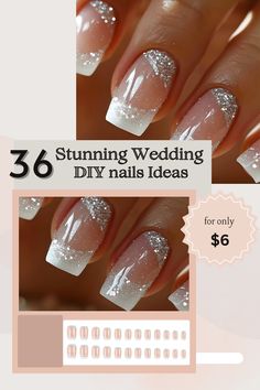 Discover 36 Timeless Wedding Nail Ideas Every Bride Will Love! From the moment you walk down the aisle to the final dance at your reception, these elegant and classic nail styles are perfect for your big day. Whether you’re drawn to soft nudes, subtle chrome, or other chic options, these ideas will ensure your nails look flawless and unforgettable. Perfect wedding nail inspiration awaits! Nails Square Medium, Nails White French Tip, Nails With Silver Glitter, Fake Nails Square, Nails White French, Press On Nails White, French Tip Fake Nails, Nails With Silver, Classic Nail