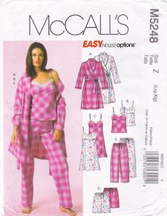 This McCall's sewing pattern was designed in 2006. It makes robe, top nightgown and pajamas in two lengths. Sizes L XL: Bust 38 to 44   ---   Waist 30 to 37   ---   Hip 40 To 46. It is unused and still in factory folds. The instructions are present. The envelope is in good condition. To see more lingerie patterns: https://www.etsy.com/shop/studioGpatterns?section_id=6940927 To visit my shop: https://www.etsy.com/shop/studioGpatterns Buzz Lightyear Costume, Nightgown Pattern, Top Sewing, Belt Top, Pants Sewing Pattern, Mccalls Sewing Patterns, Top Sewing Pattern, Women's Robe, Vogue Patterns