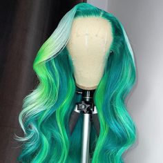 Green Ombre Highlight Hair Lace Front Wig Bun With Curls, Highlight Hair, Ombre Highlights, Braid Wig, Birthday Hairstyles, Green Wig, Birthday Hair, Box Braid, Red Wigs