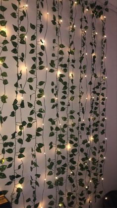 the wall is decorated with vines and lights