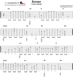 the ukulele guitar tab for europe, with chords and notations on it