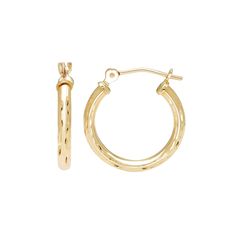 Find your perfect style with these 14k yellow gold Theia Sky diamond cut hoop earrings. Click on this JEWELRY & WATCHES GUIDE to learn about fit, styles, materials and more! Find your perfect style with these 14k yellow gold Theia Sky diamond cut hoop earrings. Click on this JEWELRY & WATCHES GUIDE to learn about fit, styles, materials and more! FEATURES Dimensions: 12mm Saddle back Nickel free Metal: 14k gold Plating: 14k gold Finish: diamond-cut Packaging: boxed Gender: female. Age Group: adul 14k Yellow Gold Diamond Cut Hoop Earrings, Yellow Gold Diamond Cut Small Hoop Earrings, Small Hoop Earrings In Yellow Gold With Diamond Cut, Small Diamond Cut Yellow Gold Hoop Earrings, 14k Gold Diamond Cut Hoop Earrings For Anniversary, Small Yellow Gold Hoop Earrings With Diamond Cut, Classic Yellow Gold Diamond Cut Huggie Earrings, Small Hoop Yellow Gold Huggie Earrings With Diamond Cut, Classic Diamond Cut Hoop Earrings