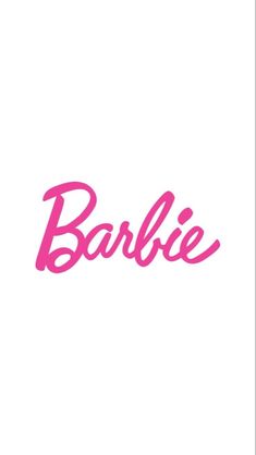 the word barbie written in pink on a white background