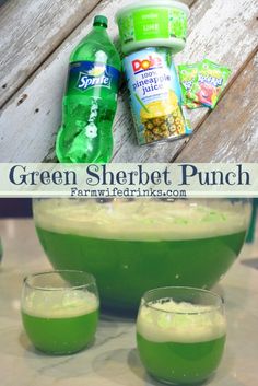 the green sherbot punch is served in two glasses