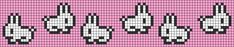 a cross stitch pattern with black and white bowling pins on pink background, in the style of pixel art