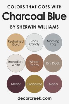 the colors that goes with charcoal blue by sheryln williams, and their names