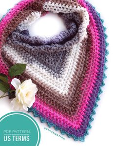 a crocheted scarf with a flower on it and the text, pod pattern us items