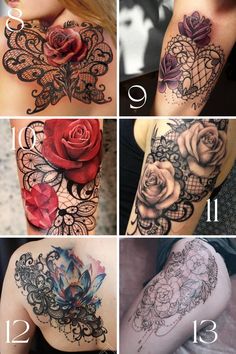 four different pictures of roses and lace tattoo designs