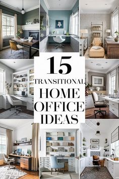 a collage of photos with the words 15 traditional home office ideas