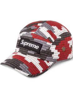 Multicolour cotton military camp cap from SUPREME featuring signature box logo, geometric-pattern print, curved peak and adjustable fit. Nyc Streetwear, Military Camp, Black Supreme, Supreme Brand, Military Logo, Downtown Nyc, Supreme Logo, Supreme Accessories, Supreme Box Logo