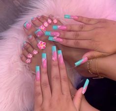 Beach Nail, Teal Nails, Acrylic Toes, Acrylic Toe Nails, Acrylic Nail Set, Hard Nails, Colored Acrylic Nails