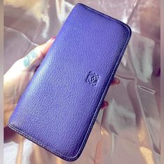 Authentic Loewe Long Blueish-Purple Long Wallet. Zipper Pull Has Some Signs Of Wear On The Silver, The Zipper Zips For All Compartments. Elegant Loewe Wallet, Vintage Loewe Wallet, Blueish Purple, Loewe Bags, Wallet Vintage, Loewe Bag, Long Wallet, Blue Purple, Blue And Purple, Wallets