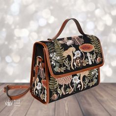 Mushroom Crossed Body Purse Cottagecore Witch Canvas Satchel - Etsy Rectangular Bags With Mushroom Print For Daily Use, Rectangular Daily Use Bag With Mushroom Print, Brown Rectangular Shoulder Bag With Animal Design, Brown Animal Design Rectangular Shoulder Bag, Handmade Nature-inspired Travel Bag, Handmade Nature-inspired Bag For Daily Use, Nature-inspired Rectangular Bag For Daily Use, Rectangular Bag With Mushroom Design Gift, Nature-inspired Handmade Shoulder Bag For Everyday Use