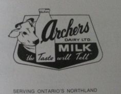 the logo for archer's dairy ltd is shown in black and white, with an image of a cow