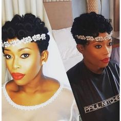 Short Bridal Hair Black Women, Short Wedding Hair Black Women, Short Hairstyles For Wedding Bridesmaid, Afro Wedding, Wedding Hairstyles For Girls