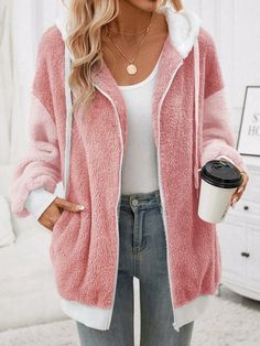 Fluff/Granular Fleece Fabric Casual Loose Teddy Jacket | justfashionnow Chique Outfit, Fall Winter Jacket, Types Of Coats, Winter Pullover, Trendy Winter, Teddy Jacket, Casual Vest, Sherpa Lined, Casual Coat