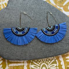 Boutique Blue Fan Earrings Blue With Great Accent Colors. Last Pair