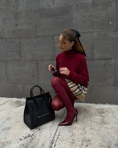 Winter Aesthetic Clothes Women, Black And Red Dinner Outfit, Extra Winter Outfits, Italian Ladies Fashion, Green Tights Outfit Leggings, Christmas Fashion 2024, Colourful Preppy Outfits, Burberry Skirt Aesthetic, Maroon Turtleneck Outfit