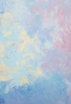 an abstract painting with blue, pink and yellow colors