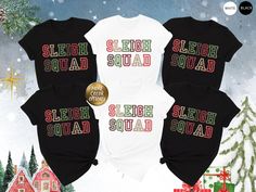 Sleigh Squad Christmas, Office Christmas Gift, Coworkers Group, Christmas Matching Tee, Work Team Gift, School Stuff Xmas, Merry Xmas Party Important Notice: Please Read Before Placing an Order  Personalization Guidelines:  ● Use the personalization box only to specify design details as shown in the  product images.  ● We are not responsible for any customizations unless requested and approved  prior to placing your order.  Design Details:  ● All designs are created using the Direct to Film (DTF) printing process, which  transfers prints onto fabric or other substrates using a heat press.  How to Order:  1. Review all information provided before placing your order.  2. Select the shirt type and size from the dropdown menu.  3. Choose your preferred shirt color from the dropdown menu.  4. I Christmas Cheer Squad Shirts, Christmas Gift Coworkers, Office Christmas Gifts, Christmas Matching, Order Design, Office Christmas, Matching Tees, Team Gifts, Xmas Party