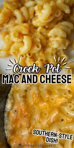 the macaroni and cheese is being cooked in an instant pressure cooker with text overlay