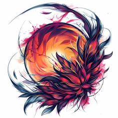 Sunset Tattoo Sketch Collection Flying Phoenix Tattoo, Tropical Flowers Illustration, Cool Skull Drawings, Sunset Tattoo, Flying Tattoo, Sunset Tattoos, Flower Tattoo Meanings, Diy Abstract Canvas Art, Skulls Drawing